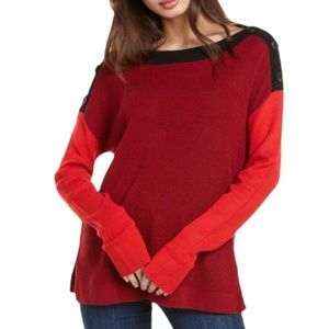 Vince Camuto Red Black Colorblock Long Sleeved Sweater Size Medium NEW